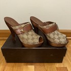 Gucci GG Monogram Peep-Toe Mule Style Women’s Wooden Heels With Dustbag and Box — photo 4