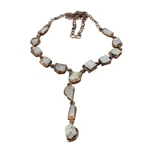 Copper Rainbow Moonstone Rough Gemstone Electroformed Christening Chain Necklace