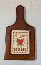 VTG 1980s Cross Stitch The Kitchen Is The Heart Of The Home Wall Art Wood Framed