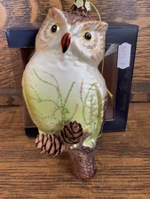 Reutter Porzellan Germany Owl & Pine Cones Christmas Tree Ornament Original Box