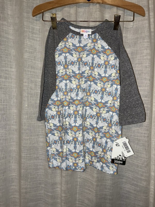 LULAROE SLOAN - GIRL'S 3/4 SLEEVE RAGLAN T-SHIRT TOP - DISNEY THUMPER BAMBI - 10