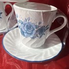 Corelle Blue Floral Cup & Saucer Set of 3 Microwave Safe Glass USA — photo 4