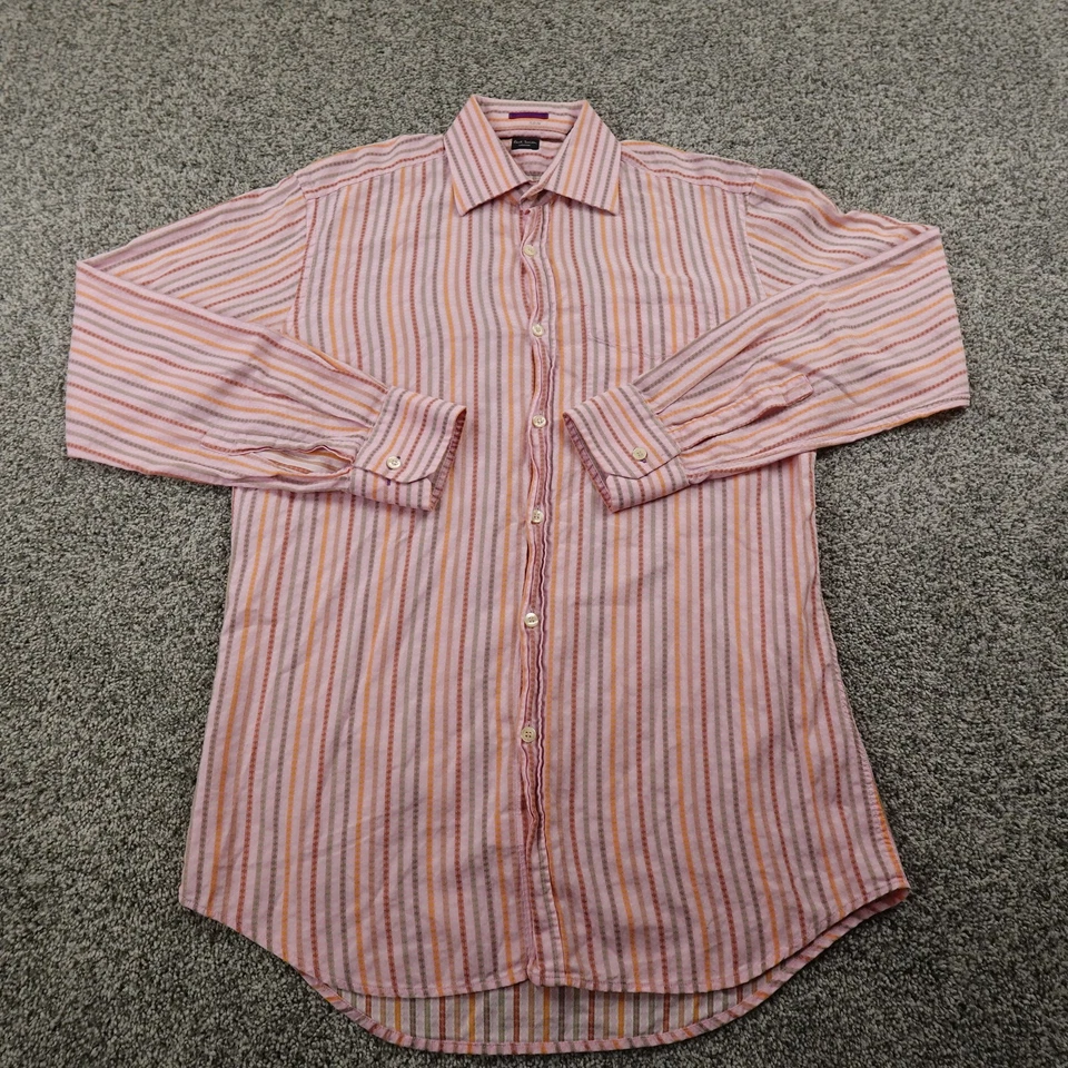 Camisa masculina Paul Smith London 16 38 L listrada manga longa vestido com botões Itália - Imagem 2 de 4
