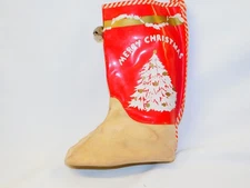 Vintage Merry Christmas STOCKING BOOT Vinyl & Faux Leather TREE w/Jingle Bell