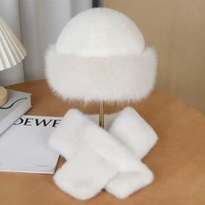 Damen Kunstfell Bucket Hat Und Schal Set Furry Fluffy Winter Warm Accessoire