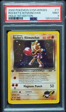 1st Edition Rocket's Hitmonchan 11/132 PSA 9 Gym Heroes Pokemon Card, Swirl!