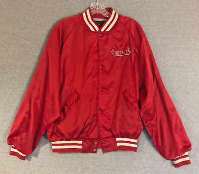 Vintage 90s Summit Racing Equipment Red Satin Bomber Jacket Mens Large Made USA*