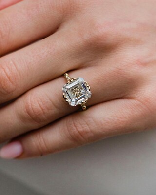 6.60 CT Old Mine Asscher Cut Moissanite Engagement Ring, Birthday Gift For Wifey