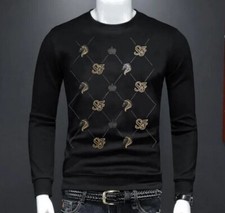 New Men Luxury Diamond Rhinestones Fashion Black Hoodie High Quality