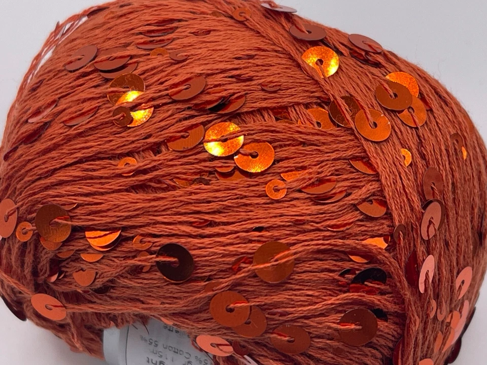 Хлопковая блестка темно-оранжевая 82403 пряжа для льда 50 г 125 ярдов DK большие и маленькие блестки - Изображение 4 из 4