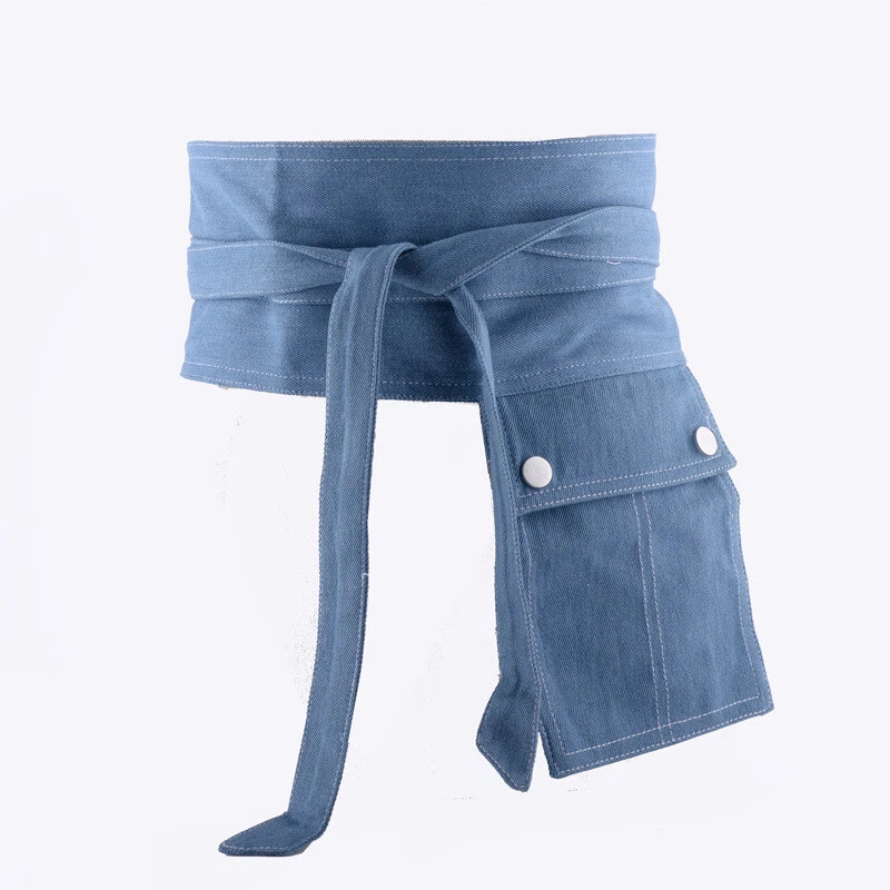 Damen Denim Korsett Taille Gürtel mit Tasche Krawatte Bund Breit Punk Retro Deko - Bild 4 von 4