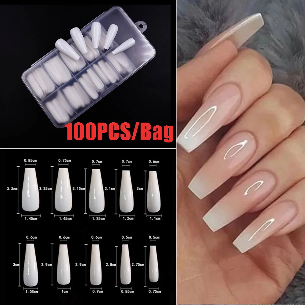 Speed Dial Long Coffin Beige French Tips Press On Nails – RainyRoses
