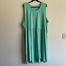 LOGO Lori Goldstein Women 4XP Green Rayon 230 Pockets Lagenlook Midi Tank Dress