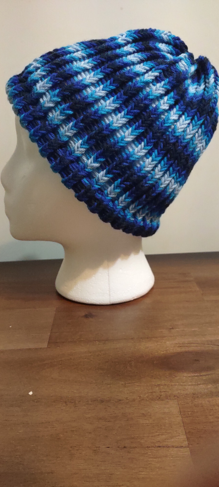 Handmade Crochet Beanie Cap in Multi Blue Colors-image