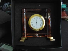 VERSACE BY ROSENTHAL, GERMANY "MEDUSA PRISMA AMBER CLOCK",  4" SQ.