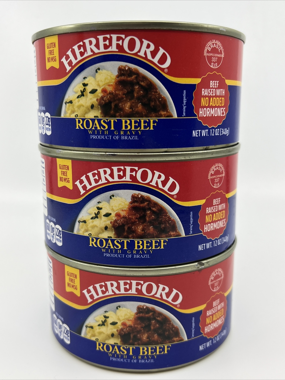 Hereford Roast Beef with Gravy 12oz Cooked Ready to Eat Meat 3 Cans BB