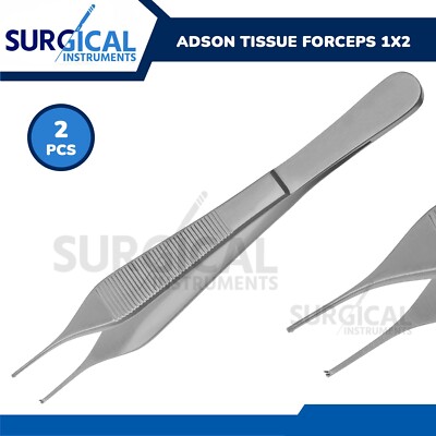 2 Pcs Adson Tissue Forceps 1x2 Teeth 4.75'' Surgical Plastic Surgery German Grade