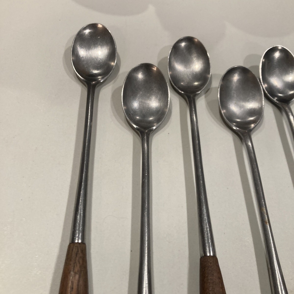 Set of EIGHT Vintage Dansk Fjord Iced Tea Spoons With Teak Handles