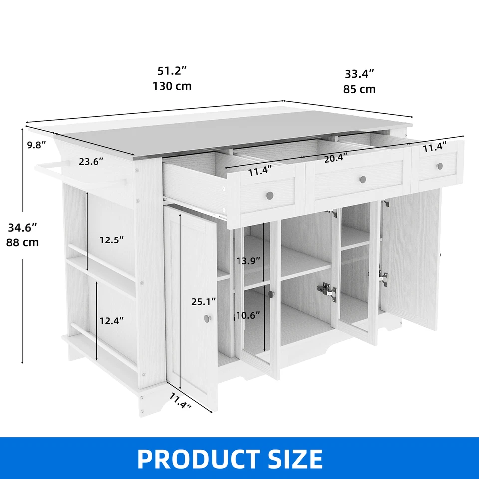 60“ Kitchen Island Large Rolling Islands with Storage Drawer Cabinet on Wheels - Image 4 of 4