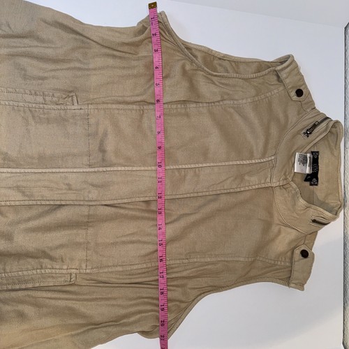Tru Luxe Jeans Women’s Khaki Vest Sleeveless Size Large Zip W Pockets 55% Linen - Picture 5 of 10