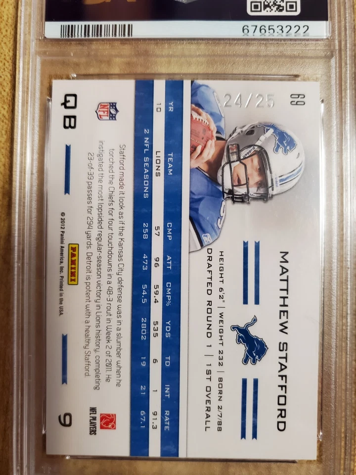 2011 Totally Certified MATTHEW STAFFORD GOLD /25 PSA 10 POP 1 Lions, Rams - Image 2 of 2