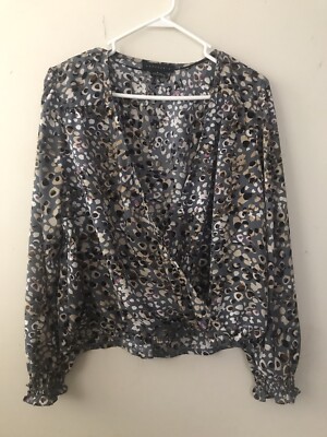 Womens Sanctuary Mock Wrap Front Straight Back Elastic Cuff Long Sleeve Top M