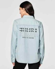 Zumba Shine Button Down Shirt - Denim - XS S XL XXL New Free Ship 
