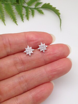 #ad 925 Sterling Silver Tiny Cz North Star Stud Earrings Small Studs Men Women 8.5mm $21.90
