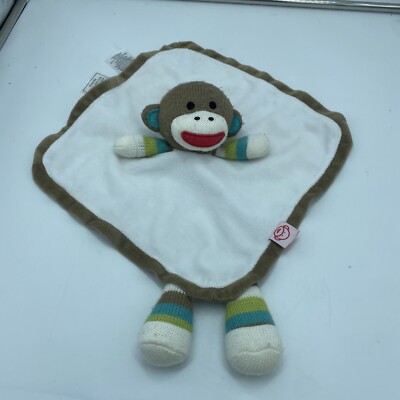 Baby Starters brown Sock Monkey Lovey Security Blanket Plush Doll Knit 10” 
