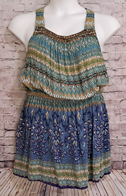 Angie Rayon Racerback Tunic Tank Top Dress Large Boho Casual | eBay