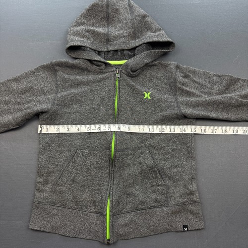 Hurley Boys Hoodie Size 6 Zip Up Gray Neon Green Logo Sweatshirt Cotton Blend - Picture 6 of 9