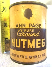 1 Ann Page A&P Tea pure ground nutmeg tin can cardboard container,spice,VTG