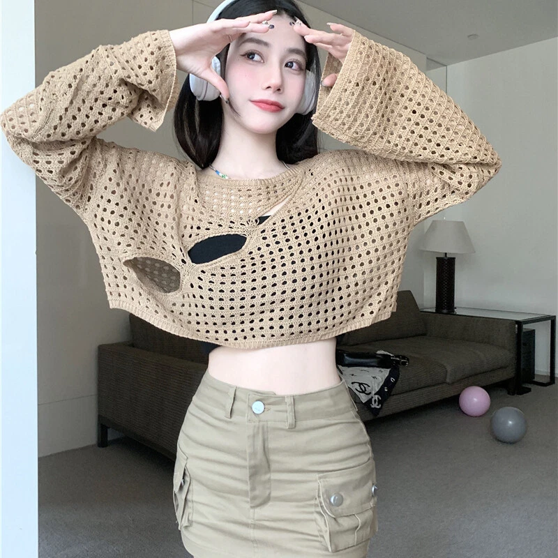 Knit crop top top long sleeve