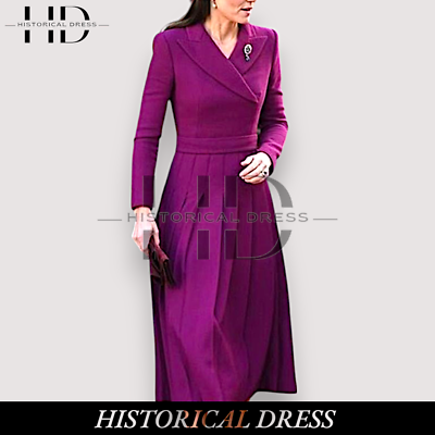 Princess Kate Middleton Purple Wool Coat Dress | Vintage Midi A-Line Gown |  eBay