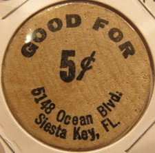 Vintage Sweet Time Shoppe Siesta Key, FL Wooden Nickel - Token Florida