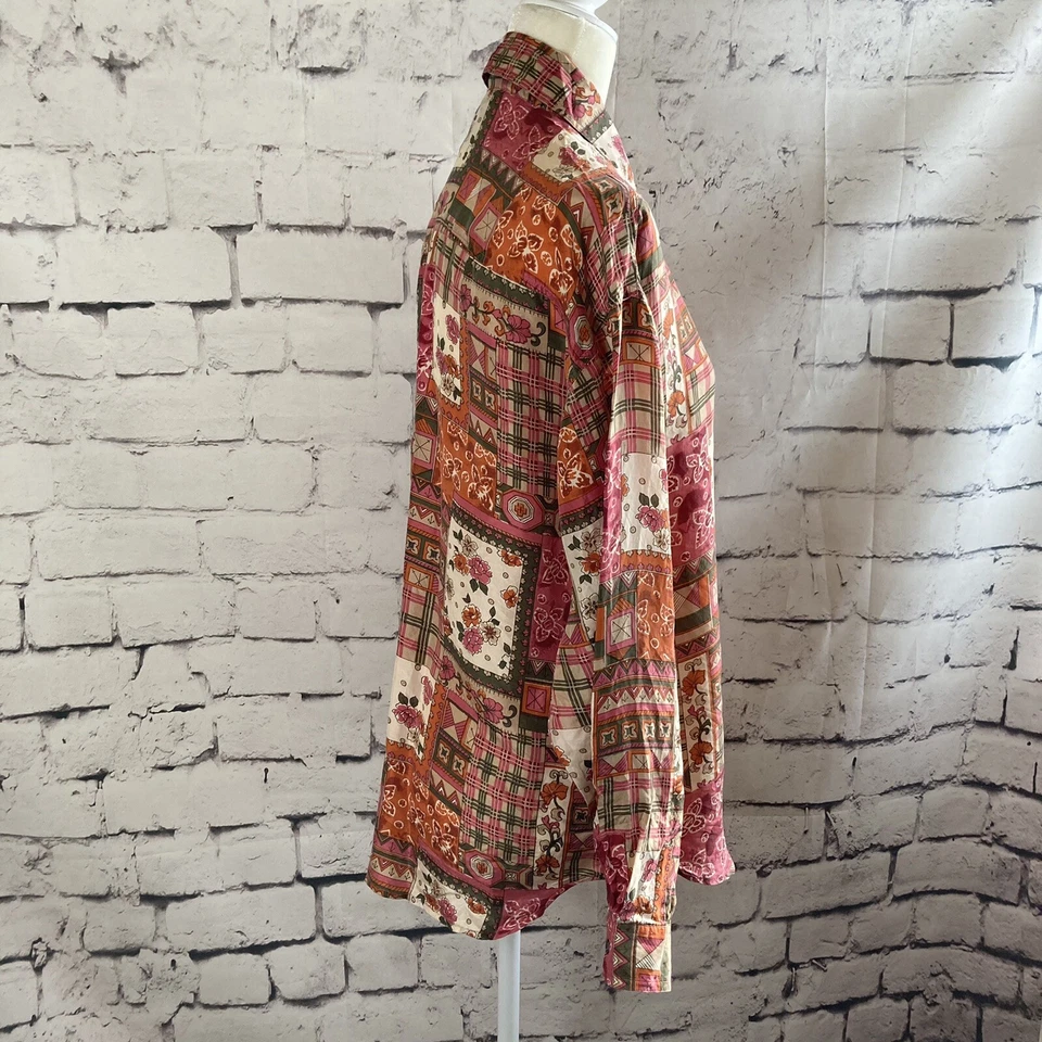 Jonathan Martin 女式小号丝绸纽扣衬衫花卉格子印花 — 第 4/4 张图片