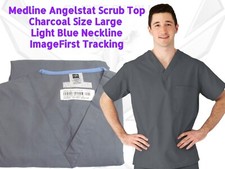 NEW Medline Charcoal Unisex Angelstat Scrubs Scrub Top ImageFirst COG LG WH1