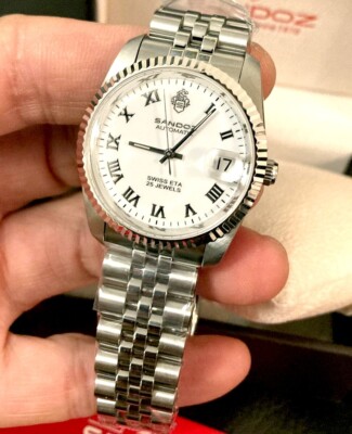 SANDOZ 機械式腕時計　レクタンギュラ　ローマン Sandoz Roman Numerals Marker White Dial Automatic Men's Watch
