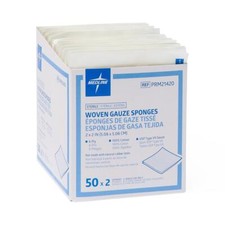 Woven Sterile 8-Ply Gauze Sponges, USP Type VII, 2" x 2" in 2-Packs, Box of 100