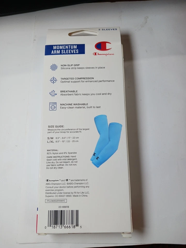 Champion Momentum Arm Sleeves Youth L/XL Blue 2-Pack Non-Slip Compression NWT - Image 2 of 2