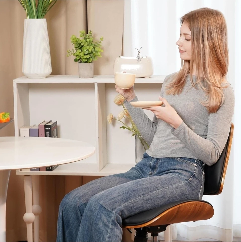 Bürostuhl Chefsessel Schreibtischstuhl ergonomischer Drehstuhl Walnussholz Leder - Bild 2 von 4