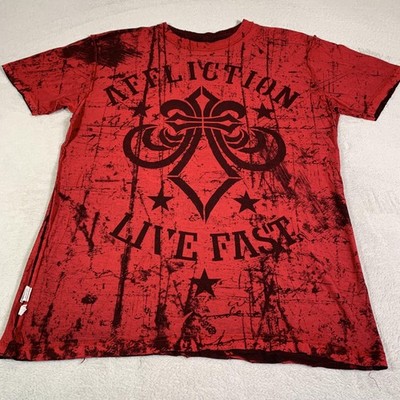 Vintage Affliction Shirt Mens L Red Live Fast Skull Reversible Made In USA RARE