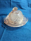 Vintage Dome Covered Cheese Butter Dish Star Pink Depression Glass