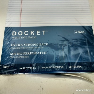 Docket Writing Pads 4 Pack 99612 Lettle Size Narrow Rule 100 Sheets