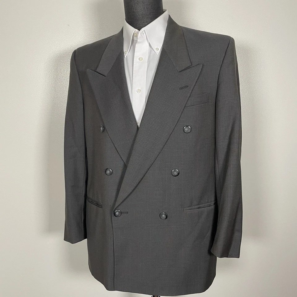 Portfolio USA Made 2 Piece Suit Mens 42R 34x28 Green Plaid Peak Double Breasted - Image 4 of 4