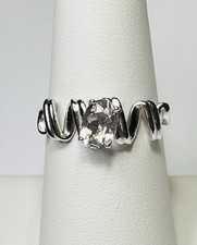 925 Sterling Silver Faceted Clear Quartz Crystal Squiggly Ring