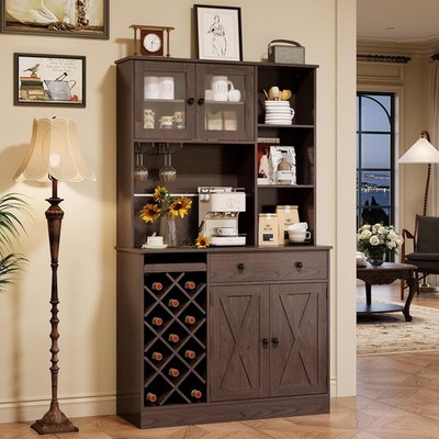 72 Inch Tall Kitchen Pantry Cabinet with Power Outlet - Wine
