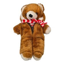 Vintage Avlon Plush Bear Winter Striped Body Fur One Piece Hoodie Reddish Brown