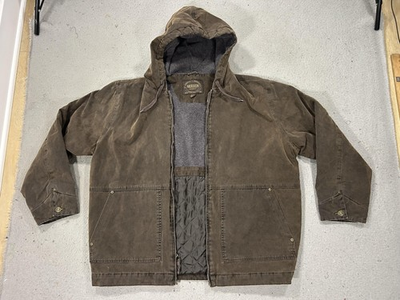 #ad #ad Aberdeen Coat Mens XL Brown Canvas Hooded Parka Quilted Lined Workwear Outdoors $44.99