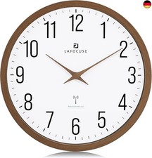 Lafocuse 30CM Funk Wanduhr mit Holz Zeiger, Hohe Genauigkeit Funkuhr Braun,
